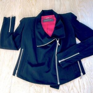 Barbara Bui l Black Moto Jacket Material Hot Pink Lining Size Large Barbiecore